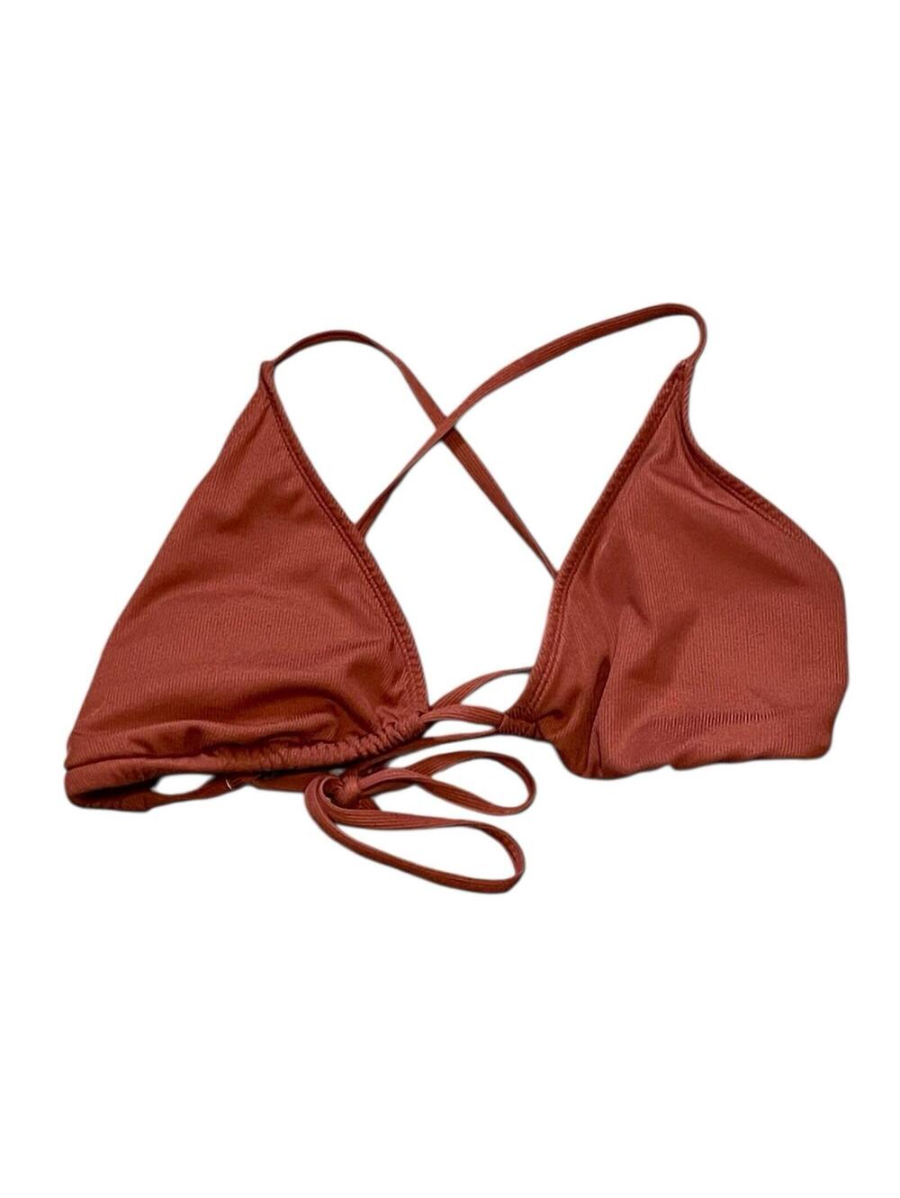 Shade & Shore Bikini Top L 12-14 Rust Orange Strappy Tie Back